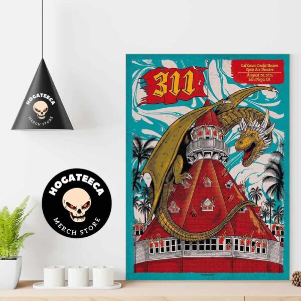 311 Band Merch Poster For Show In Sandiego CA At Cal Coast Cu Open Air Theatre On August 25 2024 Home Decor Poster Canvas