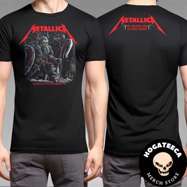 Metallica M72 Minneapolis MN Night 1 Merch For The Show At US Bank Stadium On August 16 2024 The Death Viking Artwork M72 North American Tour Two Sides T-Shirt