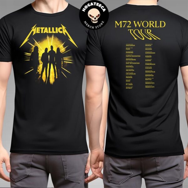 Metallica M72 World Tour 2023-2024 Schedule Lists Team Members Merchandise Two Sides T-Shirt