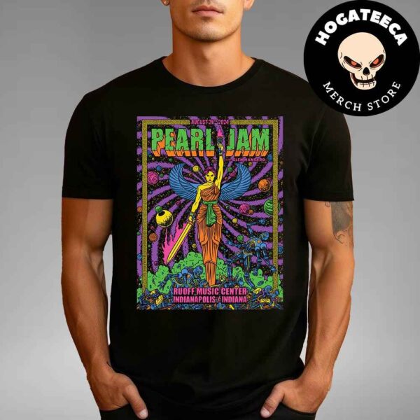 Pearl Jam Dark Matter With Glen Hansard Merch Poster For Show In Indianapolis Indiana At Rouff Music Center On August 26th 2024 Unisex T-Shirt