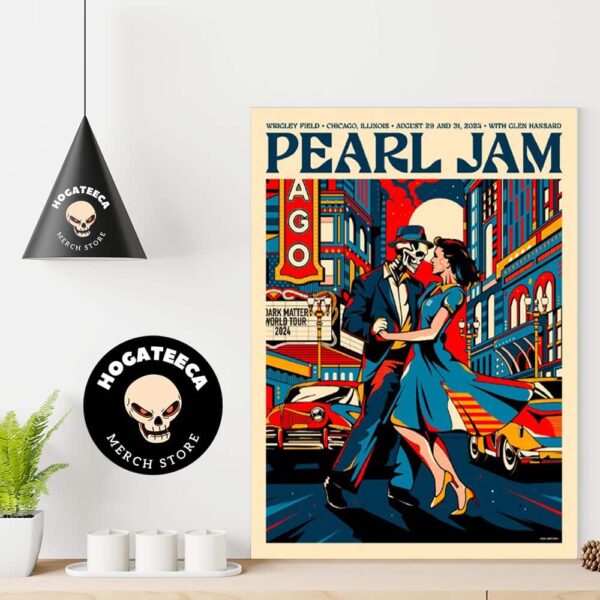 Pearl Jam With Glen Hansard Merch Poster Art By Van Orton For Chicago Illinois At Wrigley Field On August 29-31 2024  Home Decor Poster Canvas