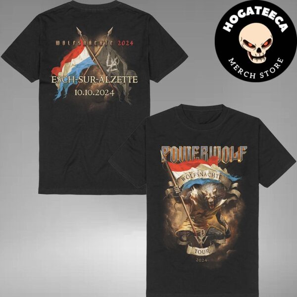 Powerwolf Wolfsnachte Tour 2024 In Esch-Sur-Alzete On 10 October Merchandise Two Sides T-Shirt