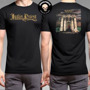 The Sin After Sin Gold Judas Priest’s 45th Anniversary Sin Album Art And A Gold Judas Priest Logo Merchandise Two Sides T-Shirt