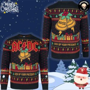 AC DC Lock Up Your Presents Chirstmas Gifts 2024 Xmas For Family And Friends Ugly Sweater