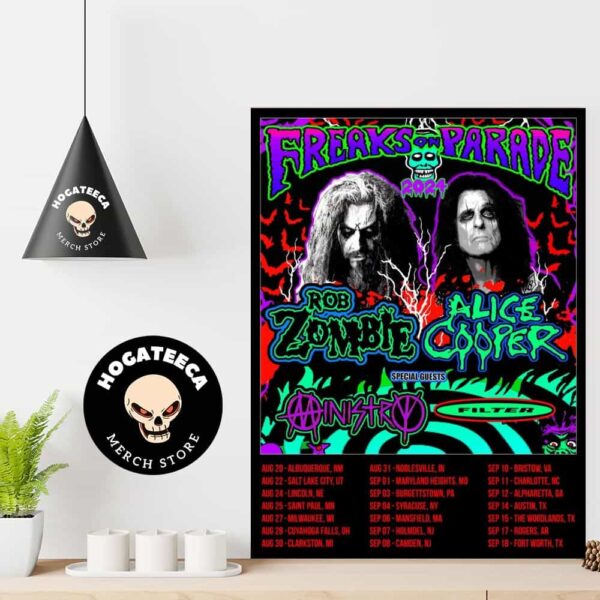 Alice Cooper And Rob Zombie Return With The Freaks On Parade 2024 Tour With Special Guests Ministry And Filter Schedule List Home Decor Poster Canvas