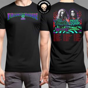 Alice Cooper And Rob Zombie Return With The Freaks On Parade 2024 Tour With Special Guests Ministry And Filter Schedule Merchandise Two Sisdes T-Shirt