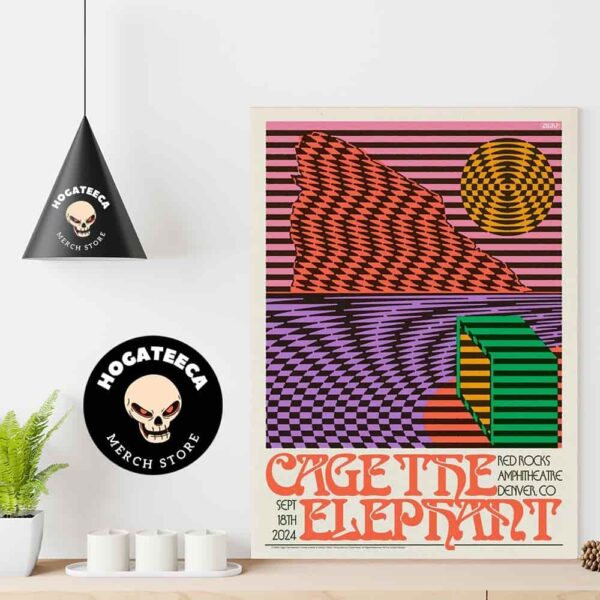 Cage The Elephant Merch Poster For Red Rocks Amphitheatre Denver CO On Sep 18th 2024 Home Decor Poster Canvas