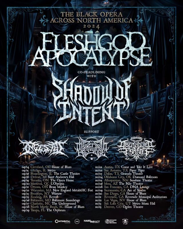 Fleshgod Apocalypse Shadow Of Intent North American Tour 2024 With Special Guest Ingested The Zenith Passage Disembodied Tyrant Schedule List