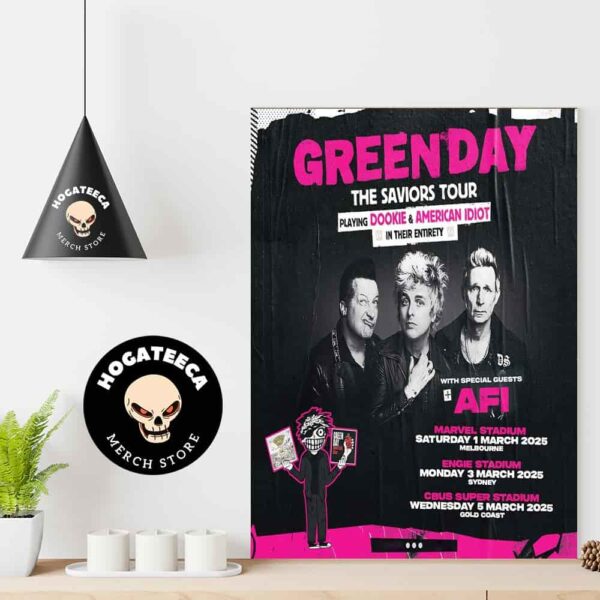 Green Day The Saviors Tour Playing Dookie And American Idiot With Special Guest Afi Australia 2025 Schedule Home Decor Poster Canvas