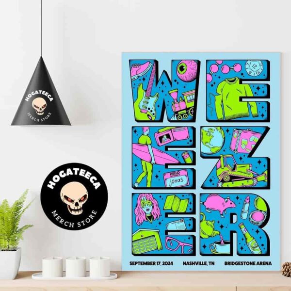 Weezer Merch Poster For Show In Nashvikke TN At Bridgestone Arena On September 17 2024 Home Decor Poster Canvas