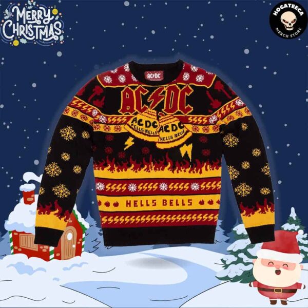 AC DC Band Hells Bells Ugly Christmas Sweater Chirstmas Gifts 2024 Xmas For Family And Friends Ugly Sweater