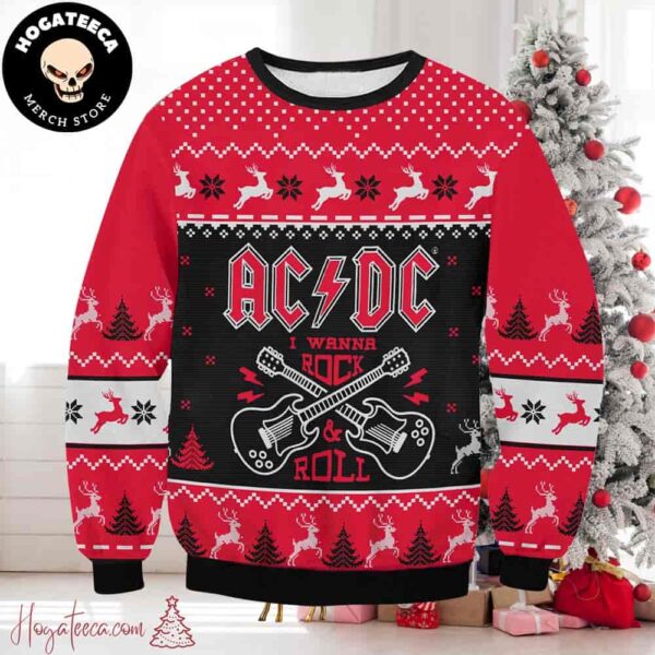 AC DC I Wanna Rock And Roll Chirstmas Gifts 2024 Xmas For Family And Friends Ugly Sweater