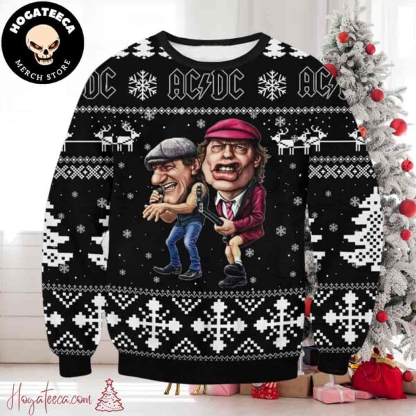 AC DC Brian Johnson Angus Young Black Chirstmas Gifts 2024 Xmas For Family And Friends Ugly Sweater