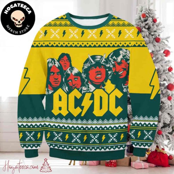 AC DC Yellow Chirstmas Gifts 2024 Xmas For Family And Friends Ugly Sweater