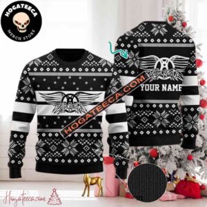 Aerosmith Rock Band Black Color Custom Name Ugly Christmas Sweater Chirstmas Gifts 2024 Xmas For Family And Friends Ugly Sweater