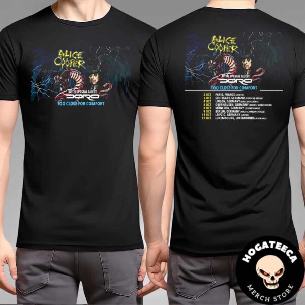 Alice Cooper Tour October 2024 With Special Guest Doro Too Close For Comfort Two Sides Unisex T-Shirt