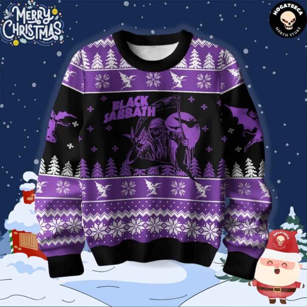 Black Sabbath Purple Background Ugly Christmas Sweater Chirstmas Gifts 2024 Xmas For Family And Friends Ugly Sweater