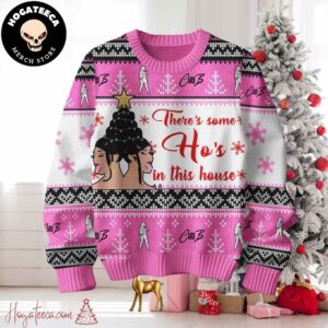 Cardi B There’s Some Ho’s In This House Ugly Christmas Sweater Chirstmas Gifts 2024 Xmas For Family And Friends Ugly Sweater