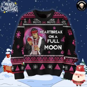 Chris Brown Heartbreak On A Full Moon Ugly Christmas Sweater Chirstmas Gifts 2024 Xmas For Family And Friends Ugly Sweater