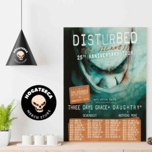 Disturbed The Sickness 25th Anniversary Tour 2025 With Three Day Grace And Sevendust Daughtry And Nothing More Schedule List Home Decor Poster Canvas