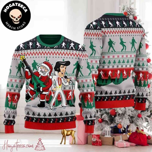 Elvis Presley And Santa Claus King Of Rock And Roll Ugly Christmas Sweater Chirstmas Gifts 2024 Xmas For Family And Friends Ugly Sweater