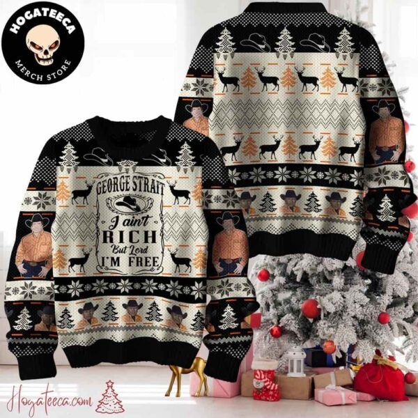 George Strait I Ain’t Rich But Lord I’m Here Ugly Christmas Sweater Chirstmas Gifts 2024 Xmas For Family And Friends Ugly Sweater