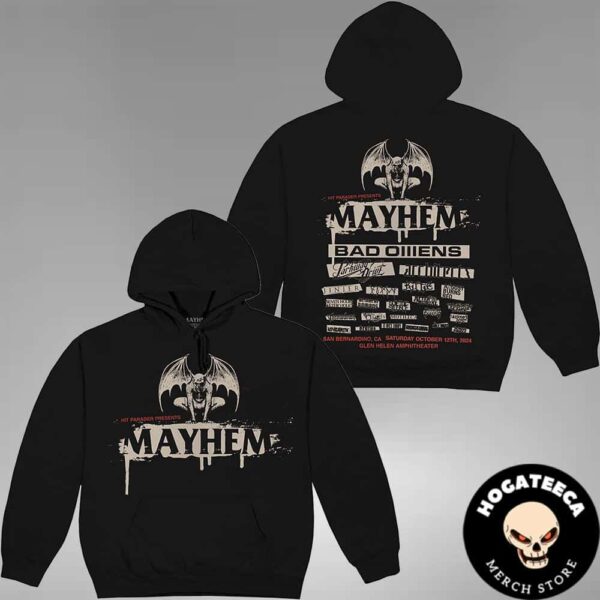 Mayhem Festival Merch In San Bernardino CA On October 12 2024 Lineup Two Sides Unisex Hoodie Shirt