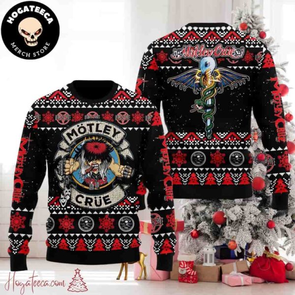 Motley Crue Red Snow Chirstmas Gifts 2024 Xmas For Family And Friends Ugly Sweater