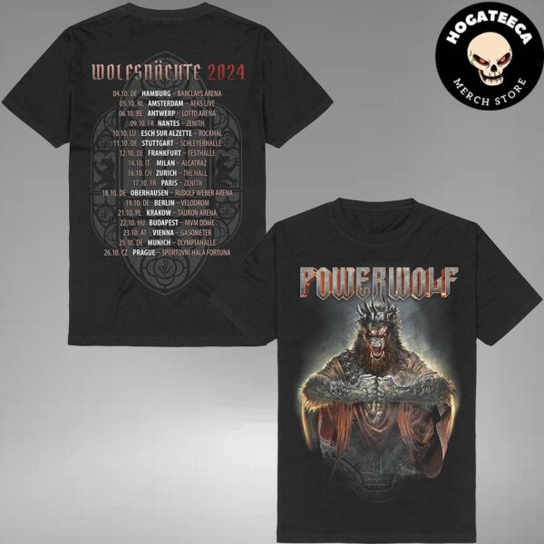 Powerwolf Wolfsnachte Europe Tour October 2024 Schedule List Date Two Sides Unisex T-Shirt