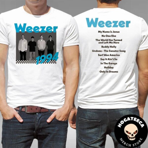 Weezer Merch Blue 30 Anniversary Collection 1994 Tracklist Two Sides T-Shirt