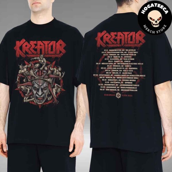 Kreator Merch Shirt In European Tour 2024 Pentagram Perormances Scheduled On Nov And December Two Sides Unisex T-Shirt