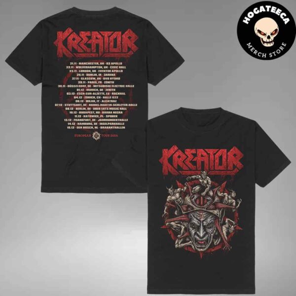 Kreator Merch Shirt In European Tour 2024 Pentagram Perormances Scheduled On Nov And December Two Sides Unisex T-Shirt