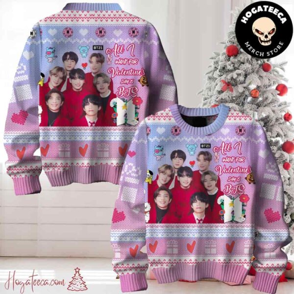 All I Want For Valentines Day Is BTS Chirstmas Gifts 2024 Xmas For Family And Friends Ugly Sweater