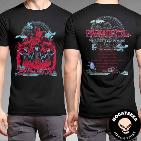 BABYMETAL World Tour 2024 North America Kingslayer Tee Tour Dates New Merchandise Two Sides Unisex T-Shirt