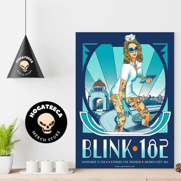 Blink 182 x Mexico City Gig Poster On November 9 2024 At Estadio GNP Seguros Home Decor Poster Canvas