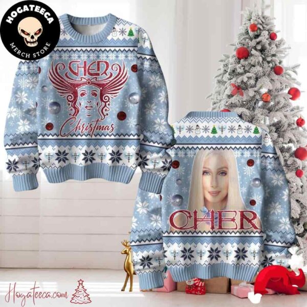 Cher Christmas Light Blue Chirstmas Gifts 2024 Xmas For Family And Friends Ugly Sweater