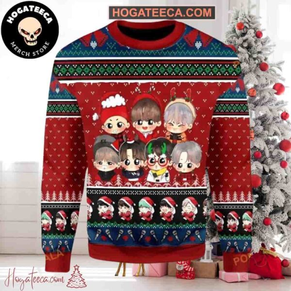 Chibi BTS Bangtan Boys Chirstmas Gifts 2024 Xmas For Family And Friends Ugly Sweater