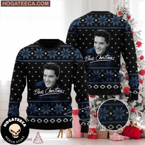 Elvis Presley Blue Christmas  Chirstmas Gifts 2024 Xmas For Family And Friends Ugly Sweater