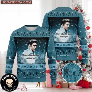 Elvis Presley I Will Have A Blue Christmas Without You  Chirstmas Gifts 2024 Xmas For Family And Friends Ugly Sweater