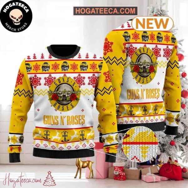 Guns N Roses Yellow Pattern Chirstmas Gifts 2024 Xmas For Family And Friends Ugly Sweater