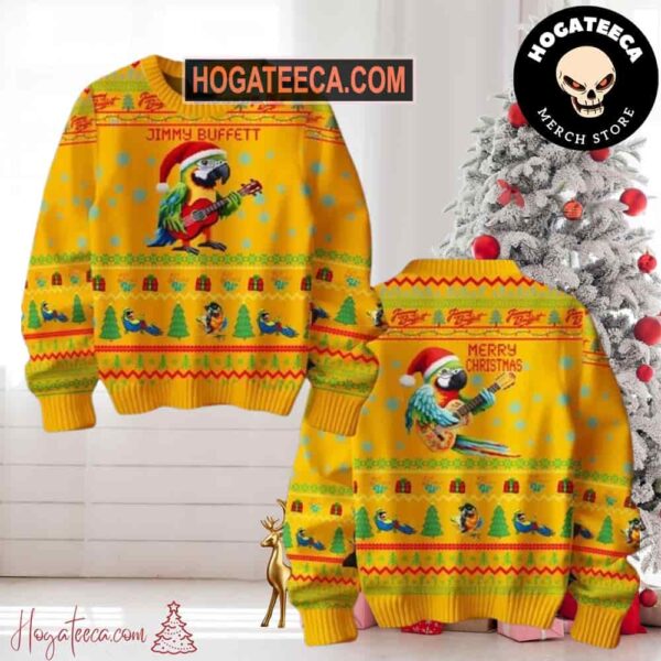 Jimmy Buffett Loves Parrot Merry Christmas Yellow Chirstmas Gifts 2024 Xmas For Family And Friends Ugly Sweater