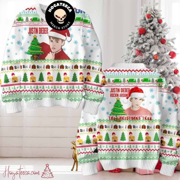 Justin Bieber Rockin Around Christmas Tree Kiss Under The Mistletoe Chirstmas Gifts 2024 Xmas For Family And Friends Ugly Sweater