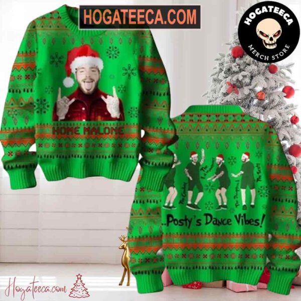 Post Malone Postys Dance Vibes Green Color Chirstmas Gifts 2024 Xmas For Family And Friends Ugly Sweater