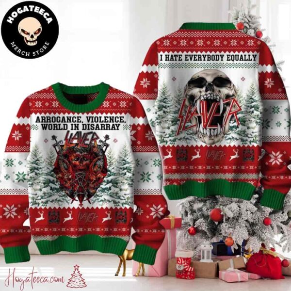 Slayer I Hate Everybody Equally Chirstmas Gifts 2024 Xmas For Family And Friends Ugly Sweater