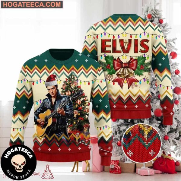 The King With Elvis Presley  Chirstmas Gifts 2024 Xmas For Family And Friends Ugly Sweater