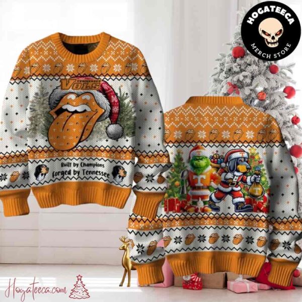 The Rolling Stones Grinch And Dog Built By Champions Orange Color Chirstmas Gifts 2024 Xmas For Family And Friends Ugly Sweater