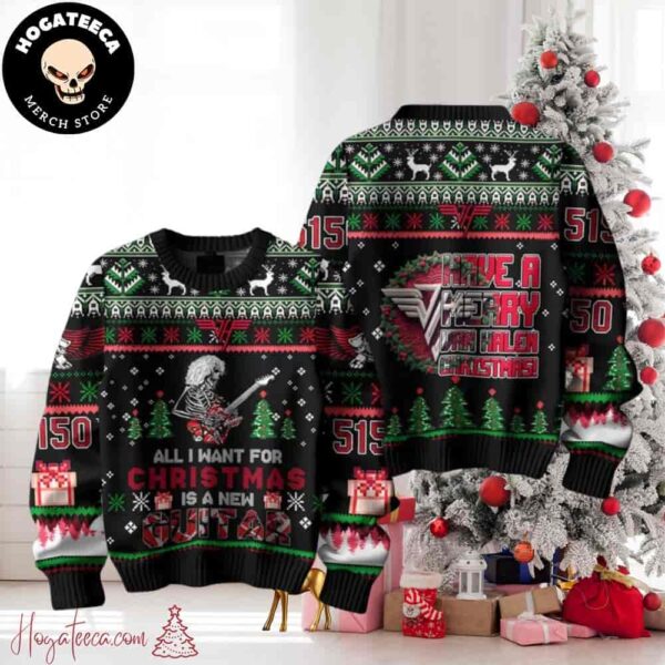 Van Halen Have A Merry Van Halen With A New Guitar Chirstmas Gifts 2024 For Family And Friends Ugly Sweater