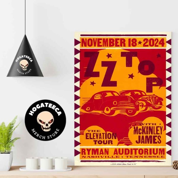 ZZ Top The Elevation Tour Wit Mckinley James Merch On November 18 2024 At Ryman Auditorium In Nashville Tennessee Home Decor Poster Canvas