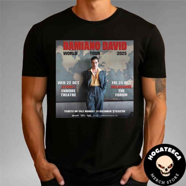 Damiano David World Tour 2025 On Wed 22 Oct In Sydney And Fir 24 Oct In Melbourne Unisex T-Shirt