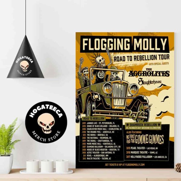 Flogging Molly Road To Rebellion Tour 2025 With Special Guest Theaggrolites And Slaughterhouse Plus Gimme Gimmes On St Patrick’s Day Weekend Performances Scheduled Home Decor Poster Canvas